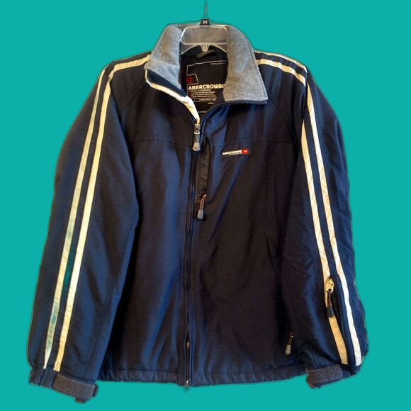 Vintage Y2K Abercrombie Fitch A92 Fleece Lined Coat Stripes Tech Pockets L 90s
